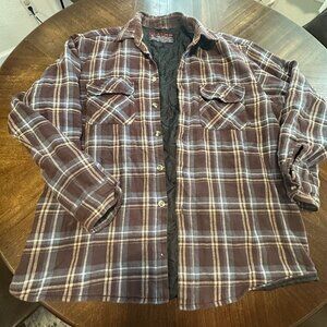 VTG CLASSIC Button Down Shirt Jacket Brown Plaid Mens XL Lined Button Up